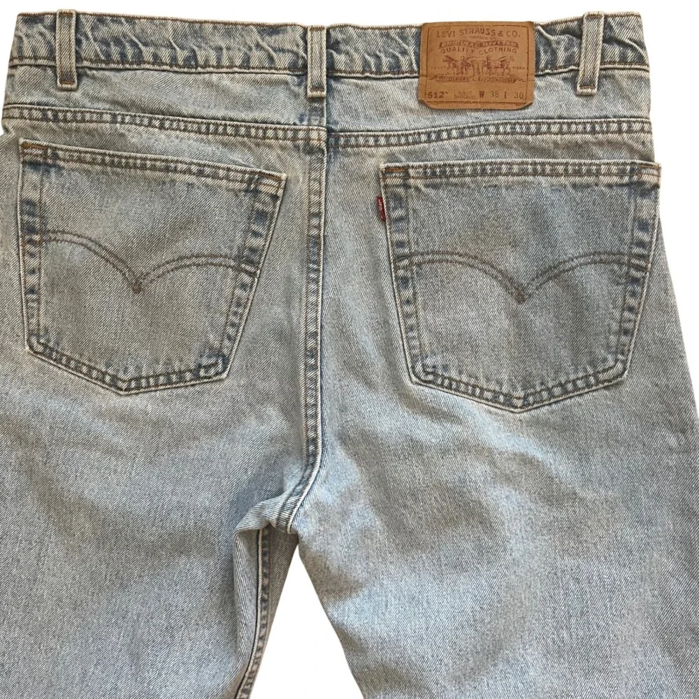 Vintage Levis 512 Slim Fit Tapered Leg Jeans Light Wash 38x30 Made in‎ USA 1996
